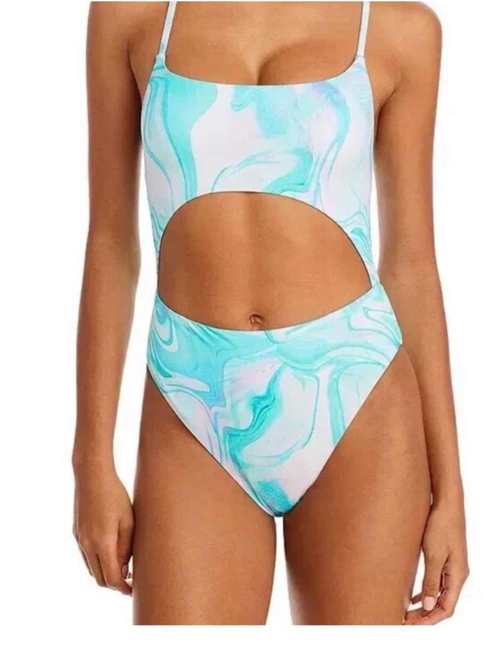 Aqua Turquoise Marble Cutout One-Piece Swimsuit
